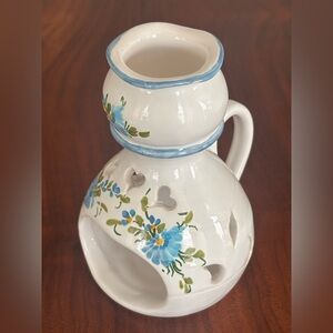 Vinhyo Fait Main Handpainted Ceramic Tea Light Wax Warmer -  Blue Floral